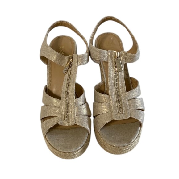 Michael Kors Berkley Espadrille Wedge Sandal 8.5 Platform Pale‎ Gold Canvas - Picture 2 of 11